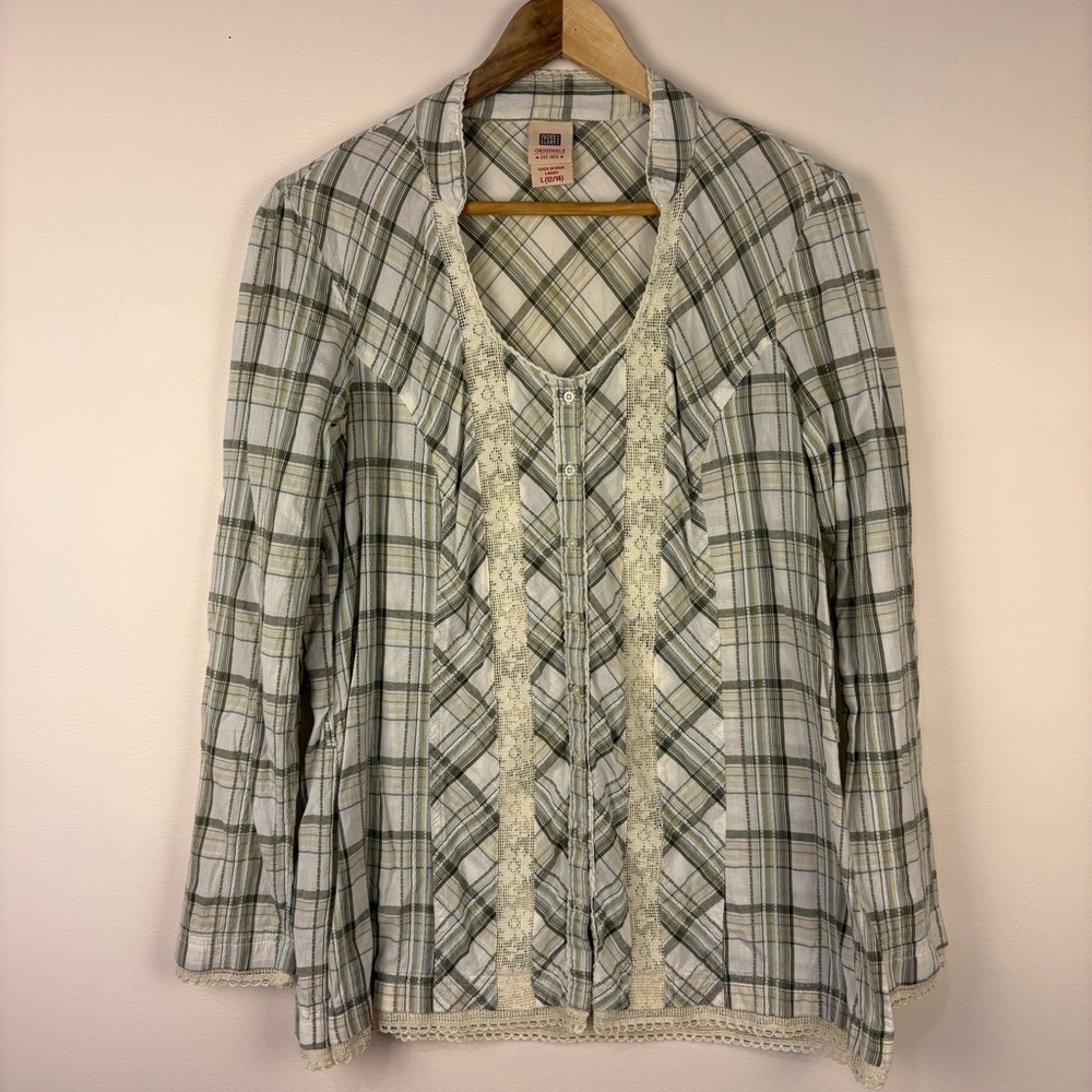 Faded Glory Plaid Lace Button Down Shirt Cottagecore Prairie Western Rodeo